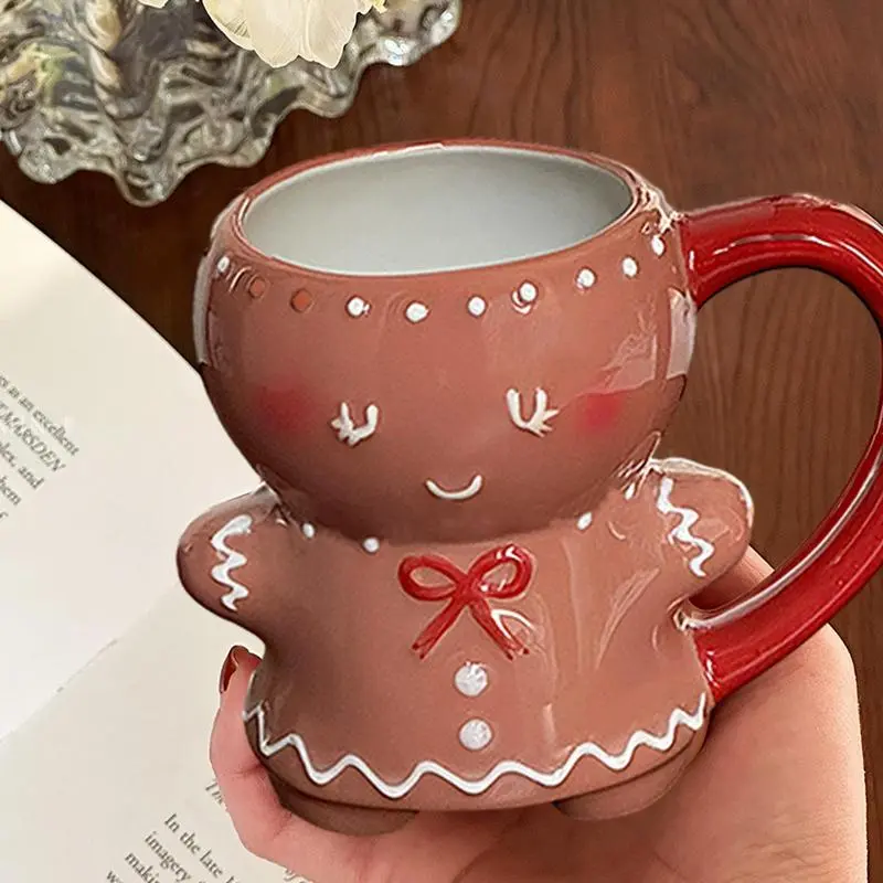 600ml Gingerbread Man Mug Cartoon Cute Christmas Mug Gingerbread Man Ceramic Cup Milk Coffee Water Cup Mug Gift