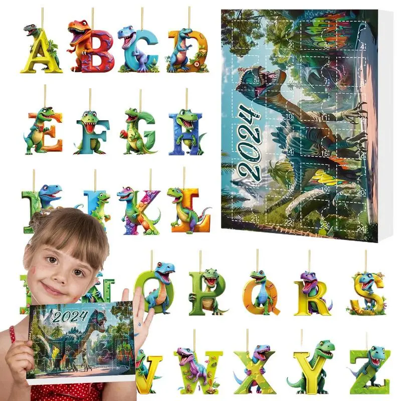 Christmas Dinosaur Ornament Advent Calendar Dinosaur Letter Acrylic Flat Pendant Christmas Countdown Toy Calendar Christmas Gift