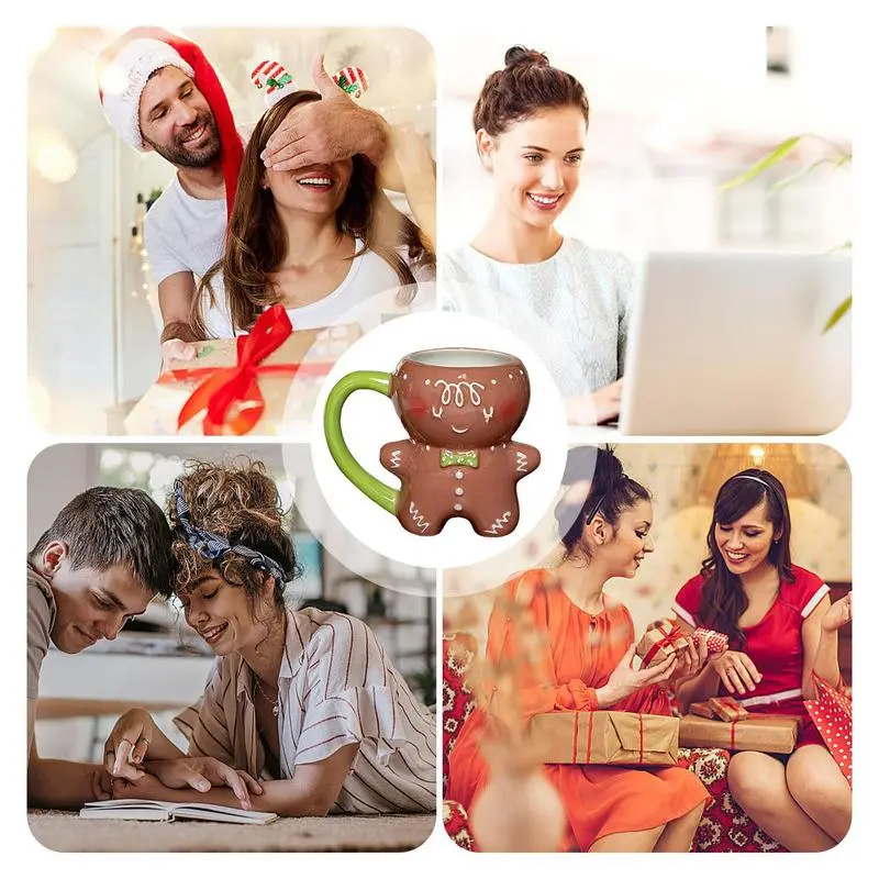 600ml Gingerbread Man Mug Cartoon Cute Christmas Mug Gingerbread Man Ceramic Cup Milk Coffee Water Cup Mug Gift