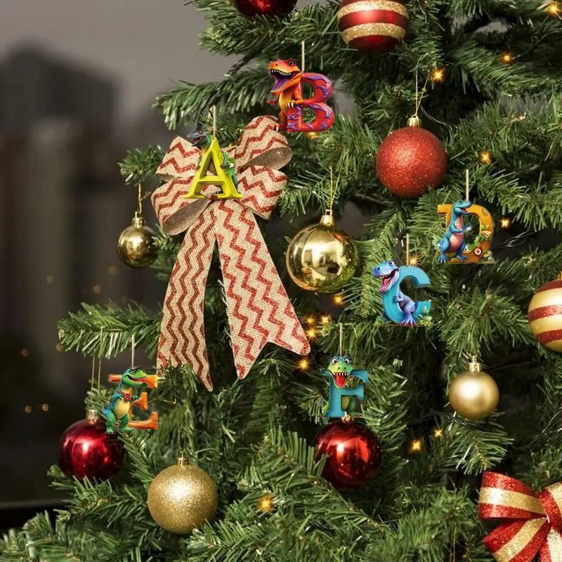 Christmas Dinosaur Ornament Advent Calendar Dinosaur Letter Acrylic Flat Pendant Christmas Countdown Toy Calendar Christmas Gift