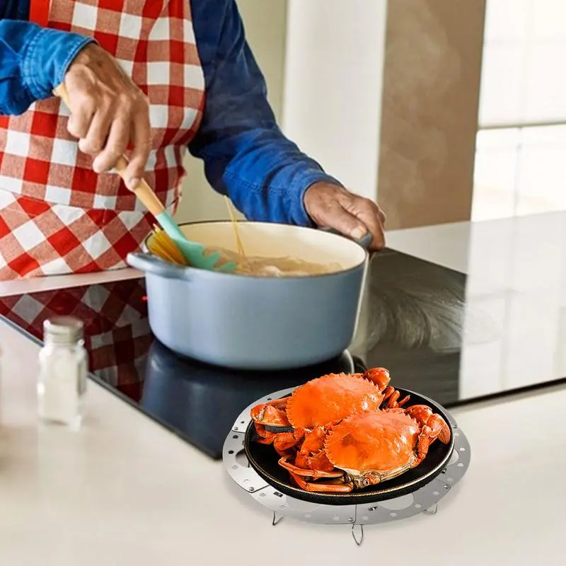 Vegetable Steamer Basket Expandable Stainless Steel Veggie Steamer Basket Thicken Anti-scalding Grip Adjusted Height Folding