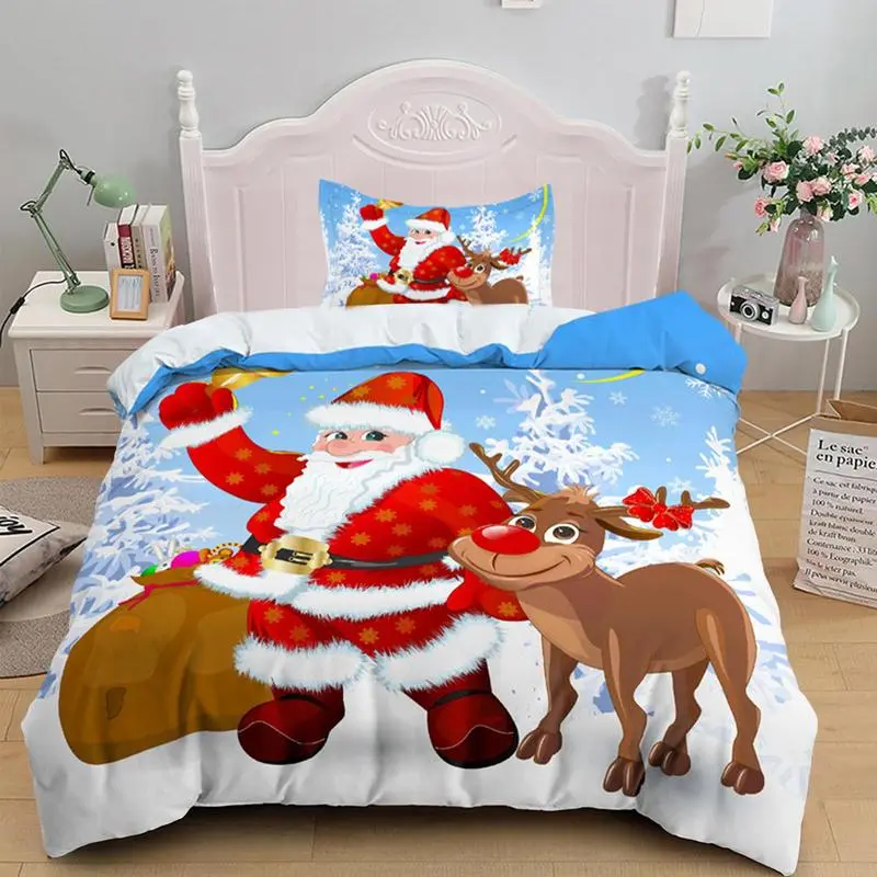 Christmas Santa Quilt Set Comforter Sets Christmas Quilt Duvet Covers 3-Piece Bedding Set King & Queen Sizes Perfect For