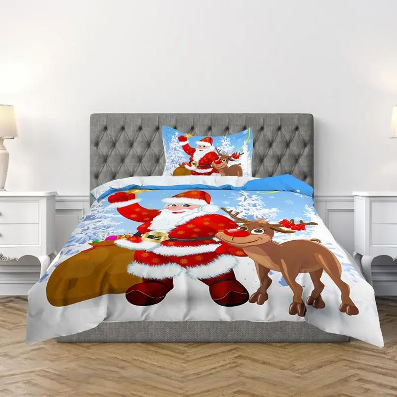 Christmas Santa Quilt Set Comforter Sets Christmas Quilt Duvet Covers 3-Piece Bedding Set King & Queen Sizes Perfect For