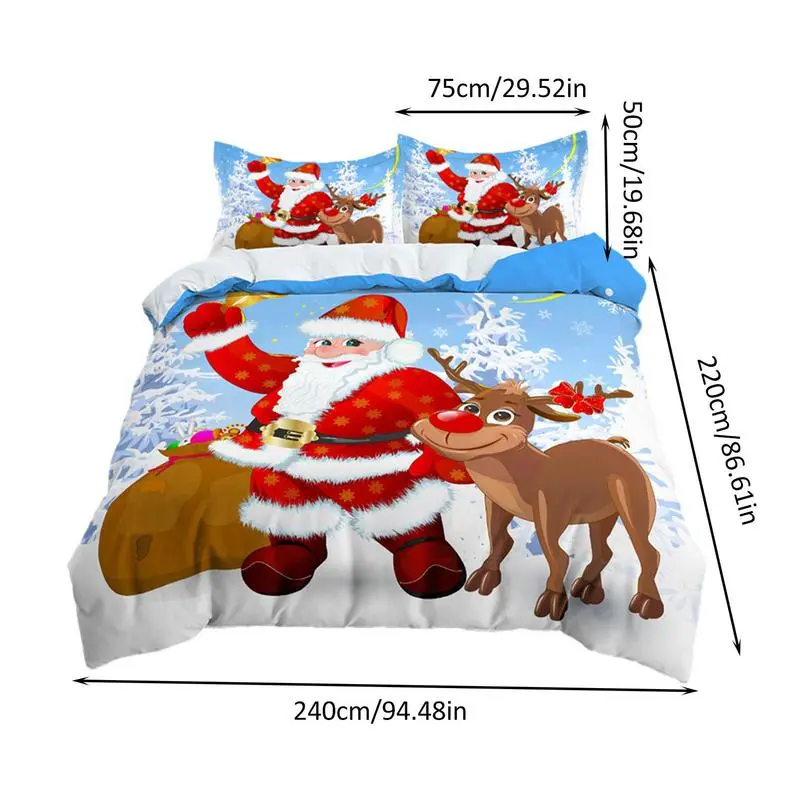 Christmas Santa Quilt Set Comforter Sets Christmas Quilt Duvet Covers 3-Piece Bedding Set King & Queen Sizes Perfect For
