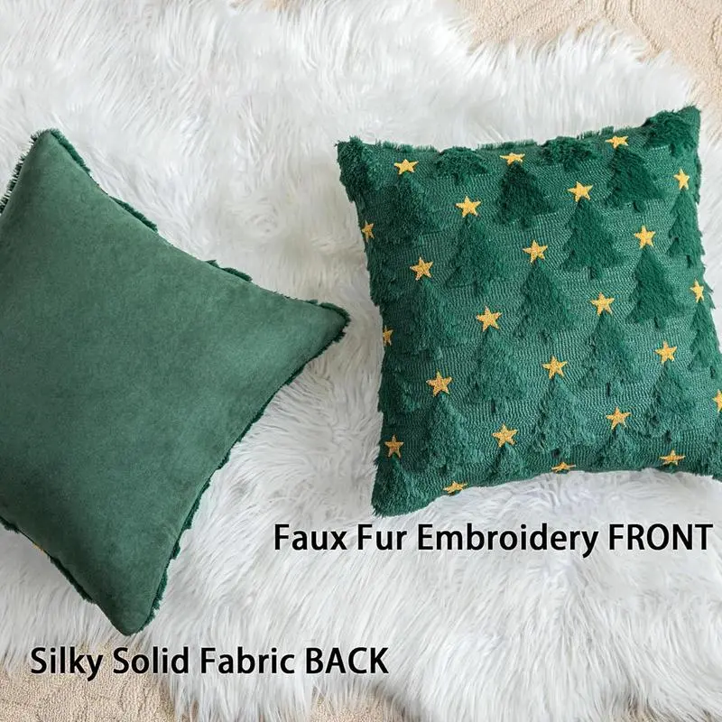 Green Christmas Cushion Covers Soft Plush Fabric Holiday Pillow Cover Christmas Pillowcase Christmas Throw Pillow Cover