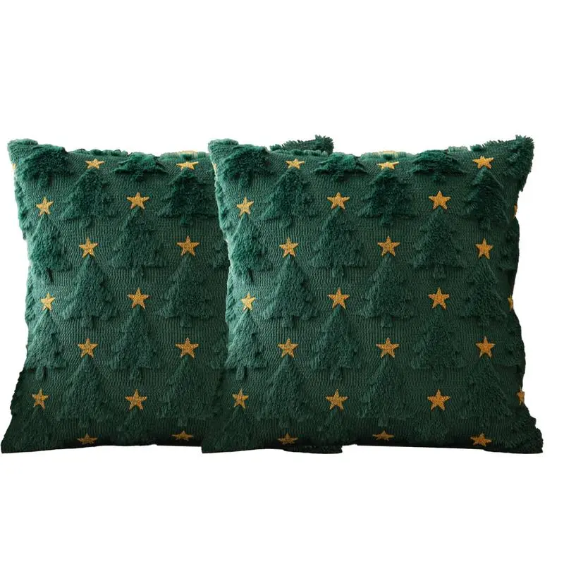 Green Christmas Cushion Covers Soft Plush Fabric Holiday Pillow Cover Christmas Pillowcase Christmas Throw Pillow Cover