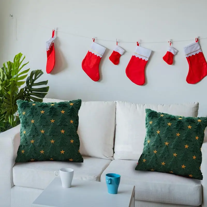 Green Christmas Cushion Covers Soft Plush Fabric Holiday Pillow Cover Christmas Pillowcase Christmas Throw Pillow Cover