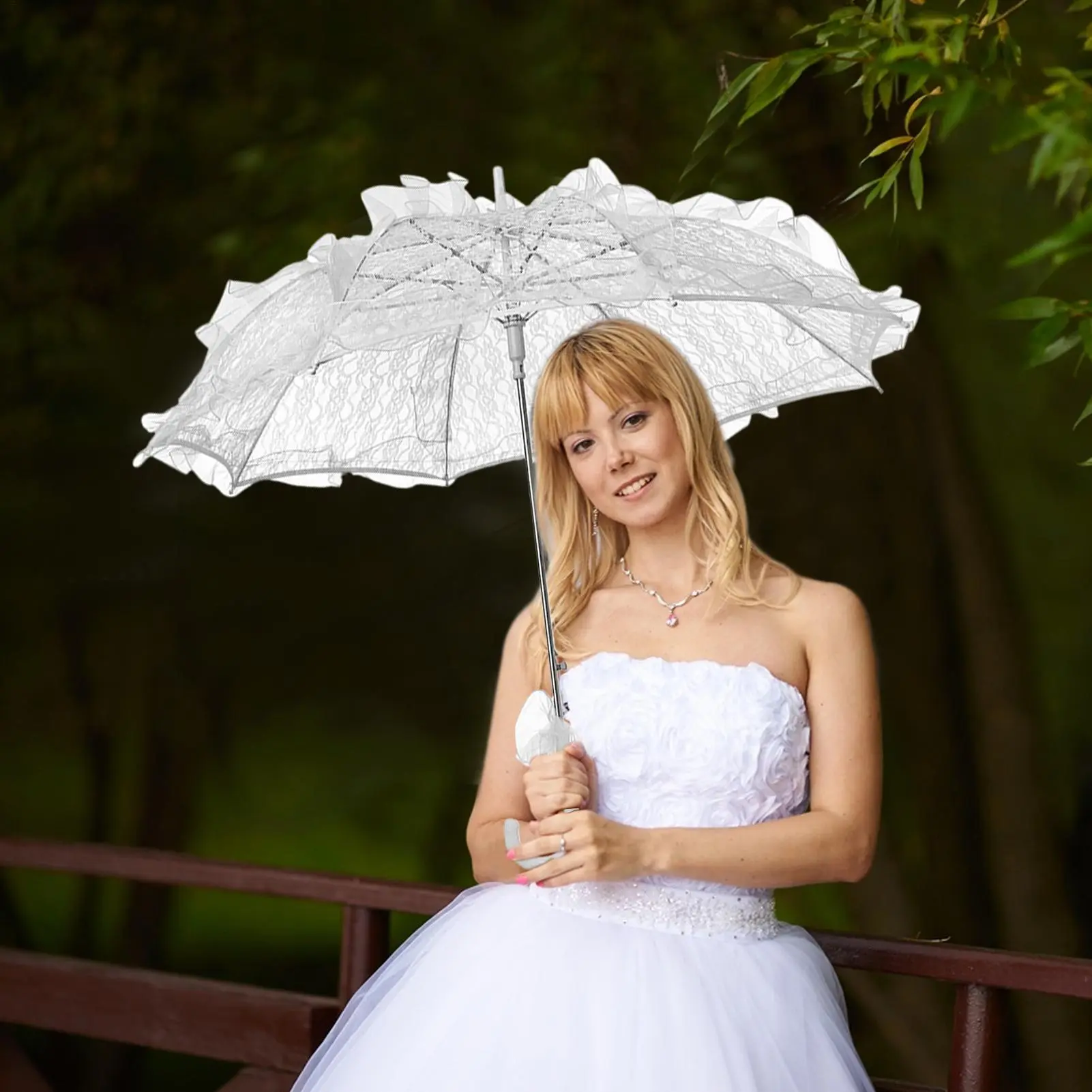 White Lace Umbrella White Lace Parasol For Bridal Romantic Decoration Fairy-Tale Lady Accessories For Adults Teens Girls Kids
