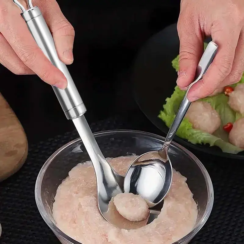 Stainless Steel Meatballs Spoon Beef Fish Meatball Maker Croquettes Machine Food Processor Meatball Spoon Squeeze Maker