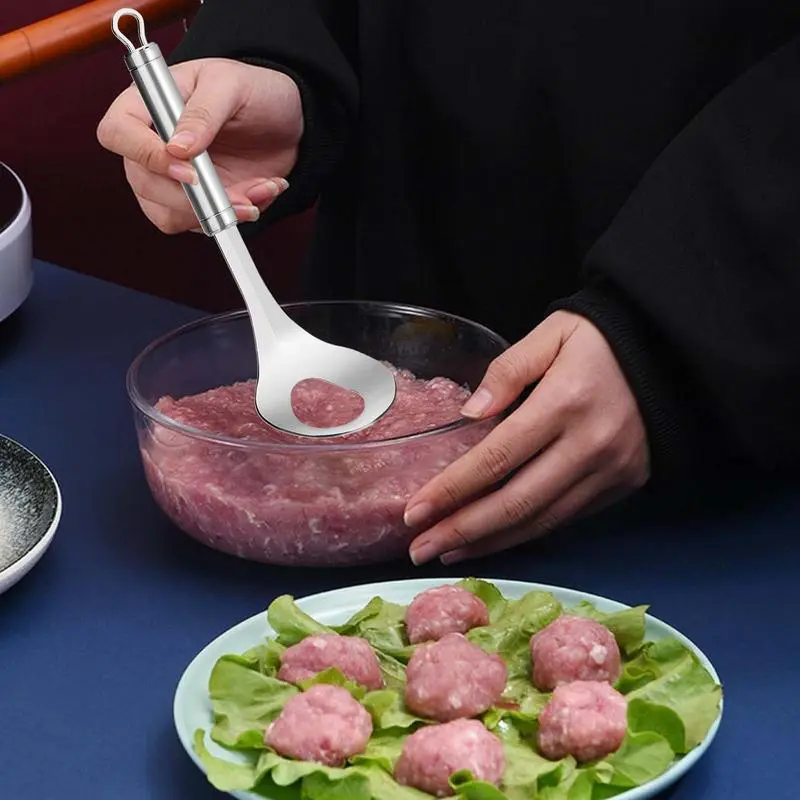 Stainless Steel Meatballs Spoon Beef Fish Meatball Maker Croquettes Machine Food Processor Meatball Spoon Squeeze Maker