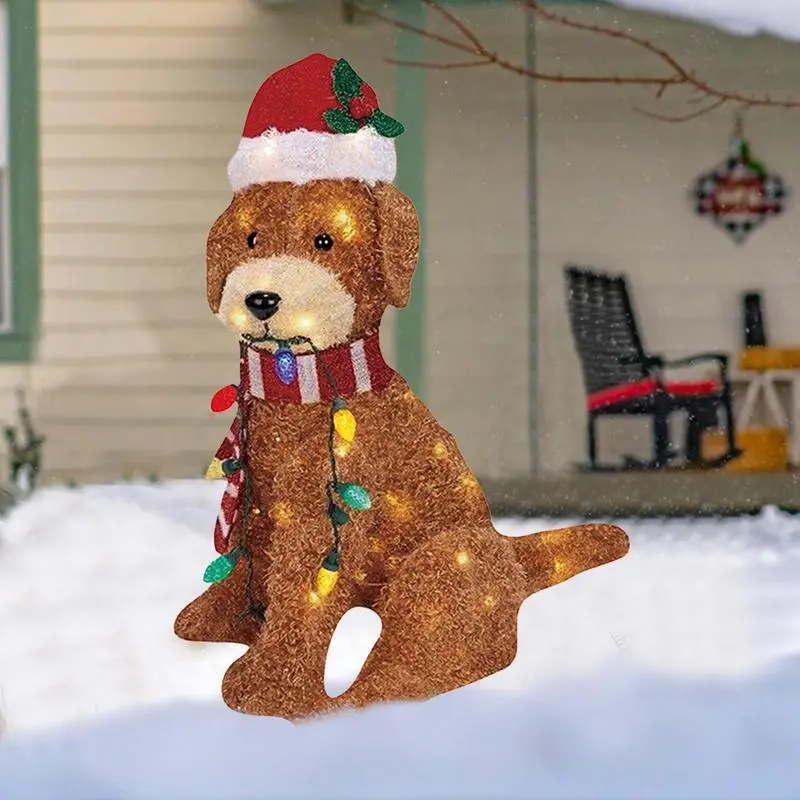 Dog Christmas Yard Signs Dog-Shaped Design Yard Stake Light Up Design Sturdy Yard Ornaments For Courtyard Garden Balcony Trees