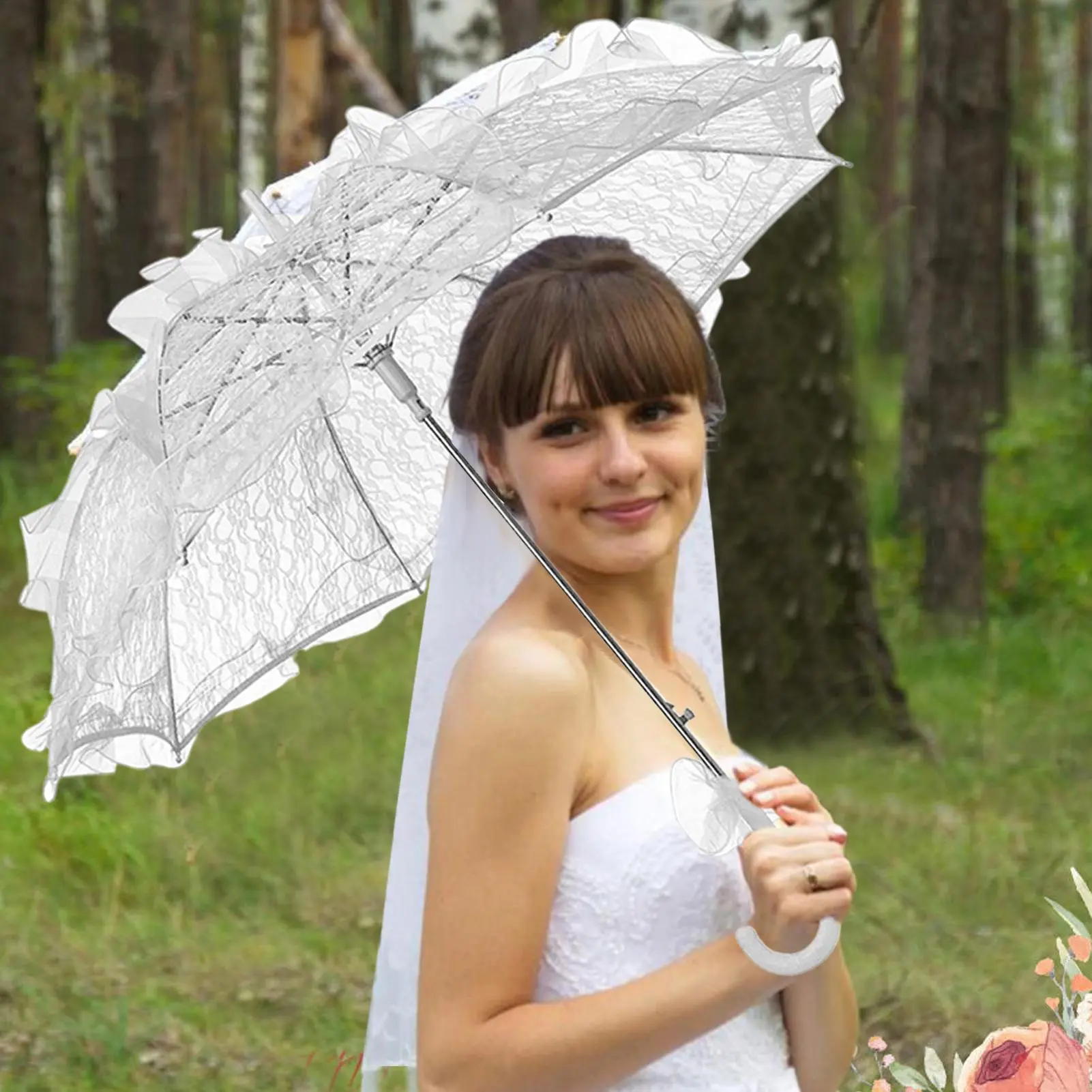 White Lace Umbrella White Lace Parasol For Bridal Romantic Decoration Fairy-Tale Lady Accessories For Adults Teens Girls Kids