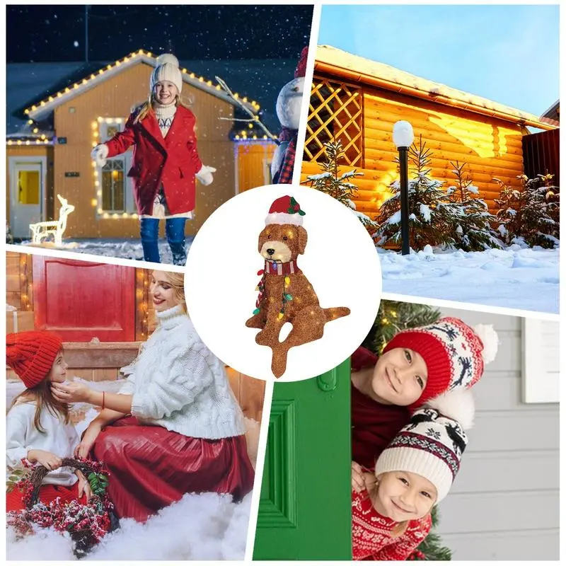 Dog Christmas Yard Signs Dog-Shaped Design Yard Stake Light Up Design Sturdy Yard Ornaments For Courtyard Garden Balcony Trees