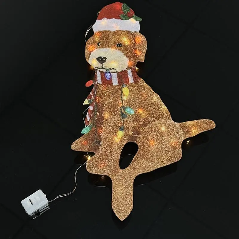 Dog Christmas Yard Signs Dog-Shaped Design Yard Stake Light Up Design Sturdy Yard Ornaments For Courtyard Garden Balcony Trees