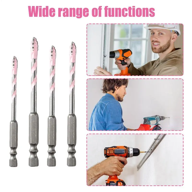 4pcs Masonry Drill Bit Set Concrete Drill Bits Serrated Eccentric Bits Skewed Head High Hardness Tile Drill Bit 4 Flute Drill