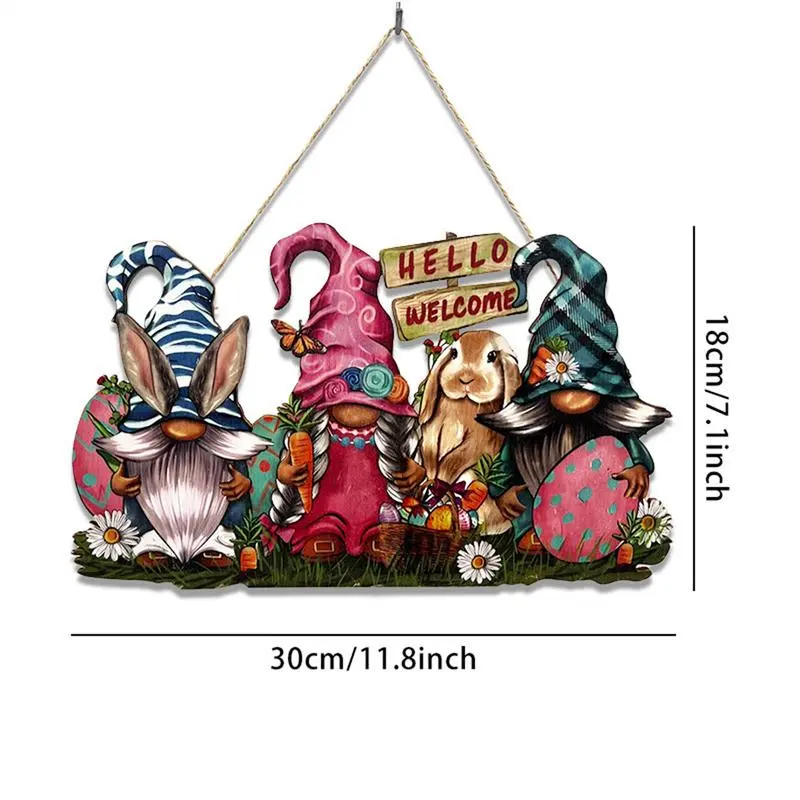 Easter Gnome Welcome Sign Wooden Hello Welcome Bunny Gnomes Easter Decorations Happy Easter Pendant Door Wooden Sign