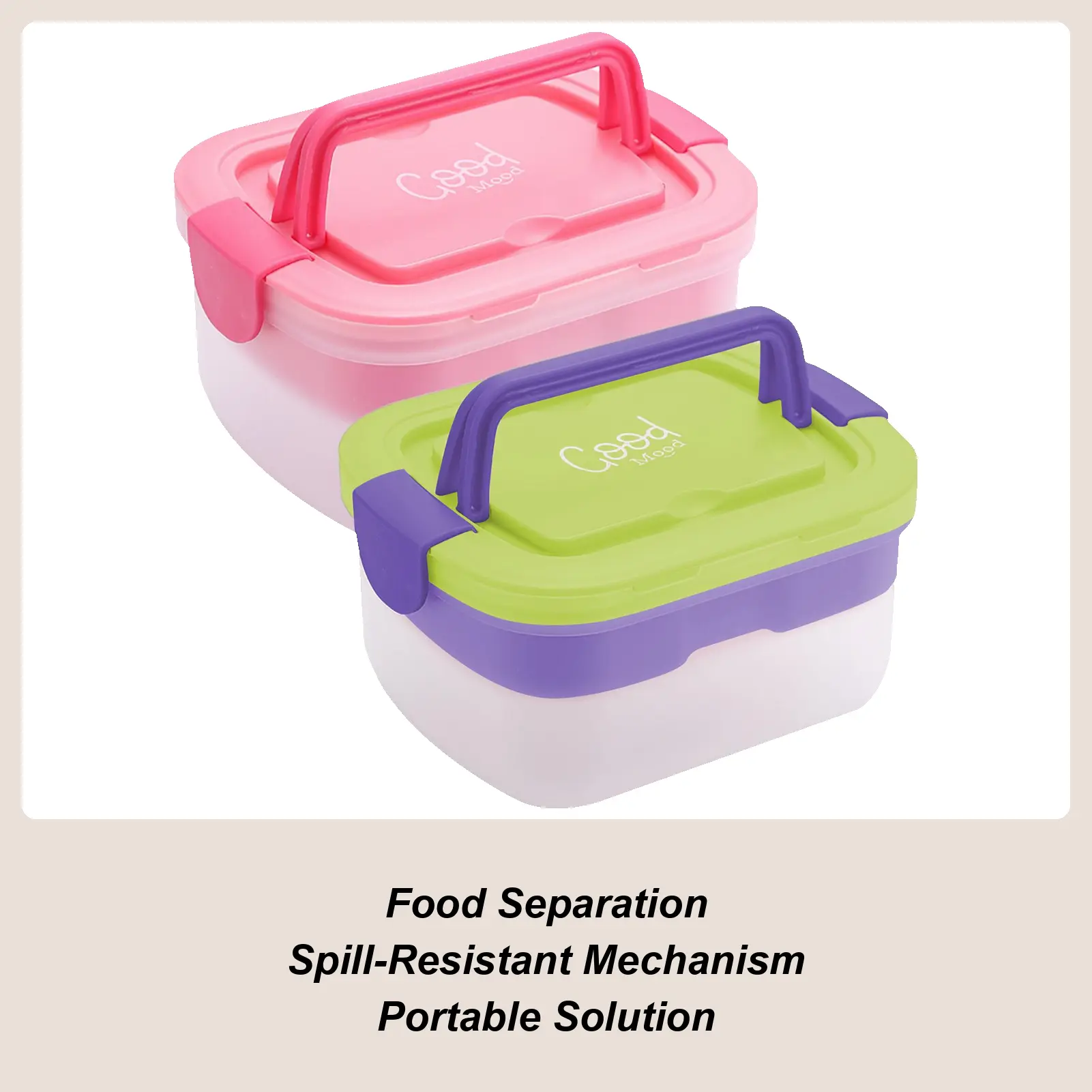 Cartoon Lunch Box with Handle Kids Snack Box 4-Compartment Toppings Tray Divided Microwave Oven Bento Box Food Container