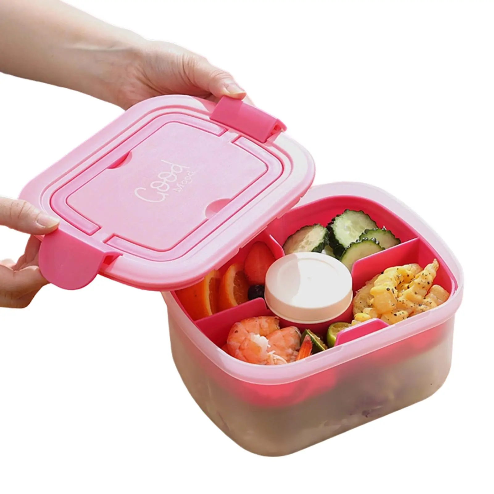 Cartoon Lunch Box with Handle Kids Snack Box 4-Compartment Toppings Tray Divided Microwave Oven Bento Box Food Container