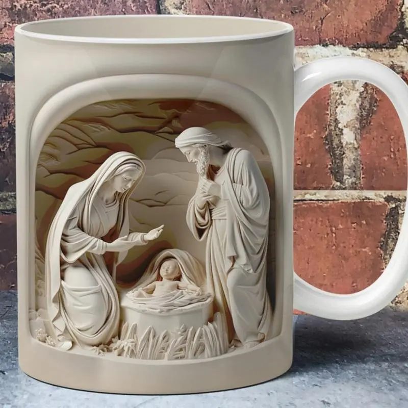 Nativity Scene Mug 350ml Nativity Winter Ceramic Tea Cups Coffee Latte Mug Aesthetic Mug Coffee Table Decor For Milk Tea Coffee