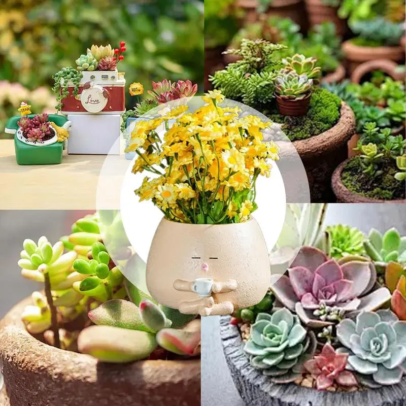 Cute Plant Pots Creative Resin Planter Garden Statue Coffee Cylinder Small Flower Pots with Drainage Holes Succulent Plant Pot