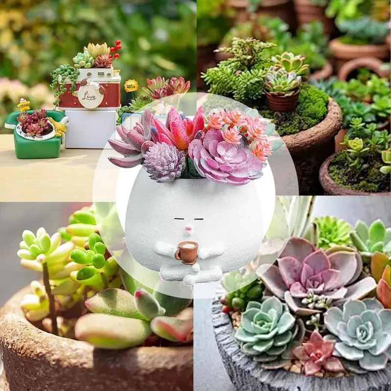 Cute Plant Pots Creative Resin Planter Garden Statue Coffee Cylinder Small Flower Pots with Drainage Holes Succulent Plant Pot