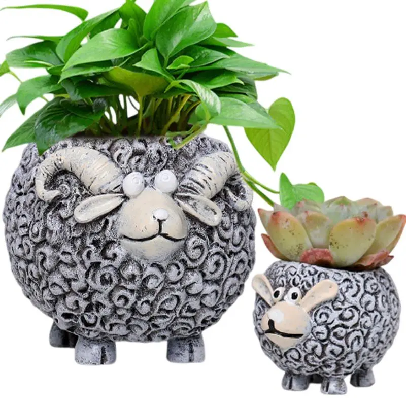 Resin Planter Pot Cartoon goat flower pot Sheep succulent flower pot Cute lamb flower pot Cactus Garden Flowerpot Succulent Pots