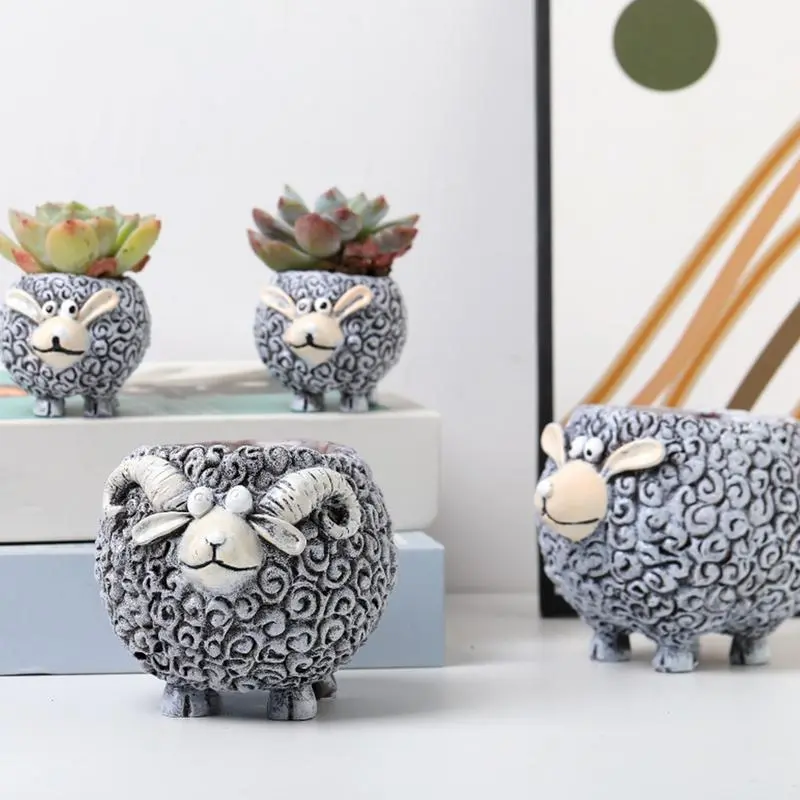 Resin Planter Pot Cartoon goat flower pot Sheep succulent flower pot Cute lamb flower pot Cactus Garden Flowerpot Succulent Pots