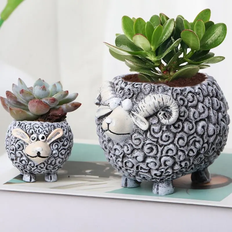 Resin Planter Pot Cartoon goat flower pot Sheep succulent flower pot Cute lamb flower pot Cactus Garden Flowerpot Succulent Pots