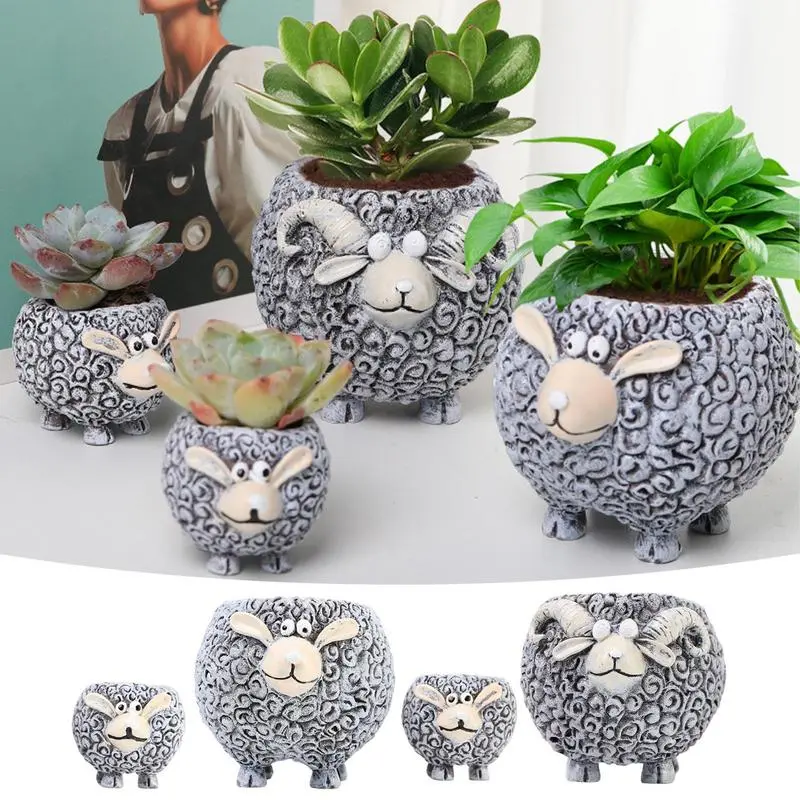 Resin Planter Pot Cartoon goat flower pot Sheep succulent flower pot Cute lamb flower pot Cactus Garden Flowerpot Succulent Pots