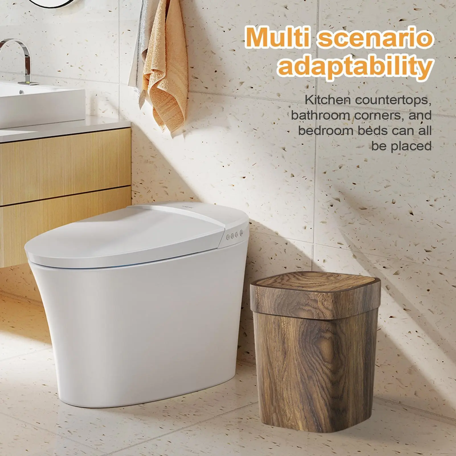 Wooden Trash Can For Bathroom Rectangle Paper Waste Bin 12L Odor-Proof Trash Can With Swing Lid For Kitchen Laundry Room Under