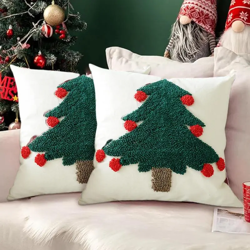 Christmas Tree Pillow Covers 18x18in Christmas Pillow Cases Embroideried Pillowcase Invisible Zipper Decorative Pillow Cover