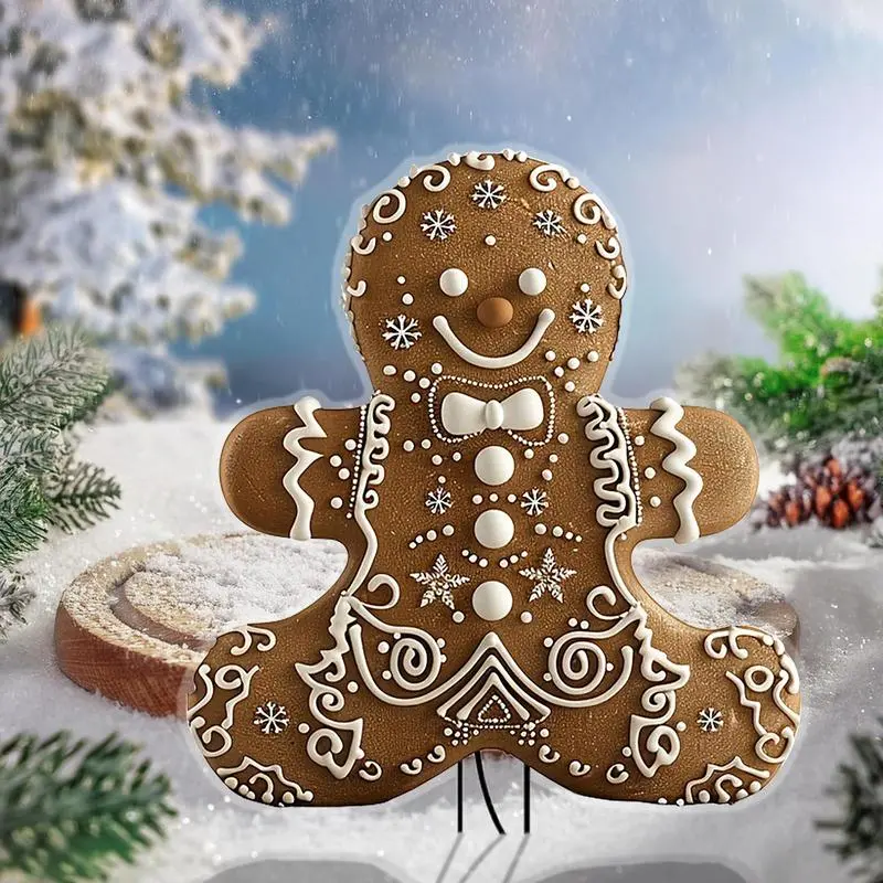 Gingerbread Yard Signs Acrylic 2D Flat Christmas Sign Gingerbread Weatherproof Plug Garden Decoration Seasonal Gingerbread Signs