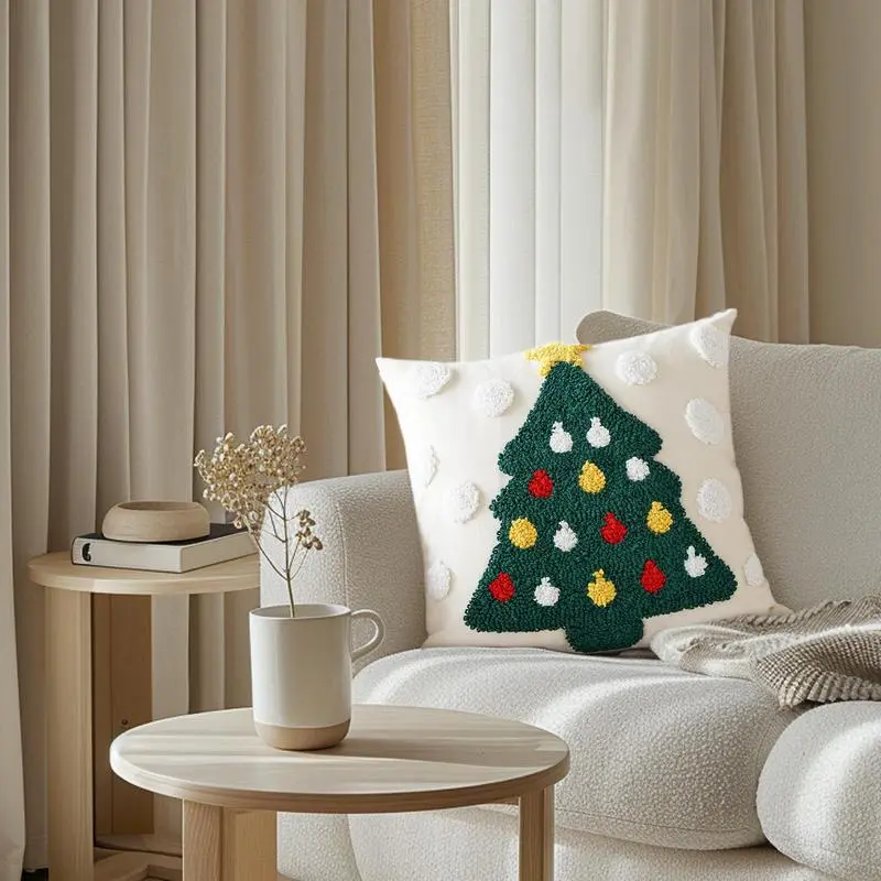 Christmas Tree Pillow Covers 18x18in Christmas Pillow Cases Embroideried Pillowcase Invisible Zipper Decorative Pillow Cover