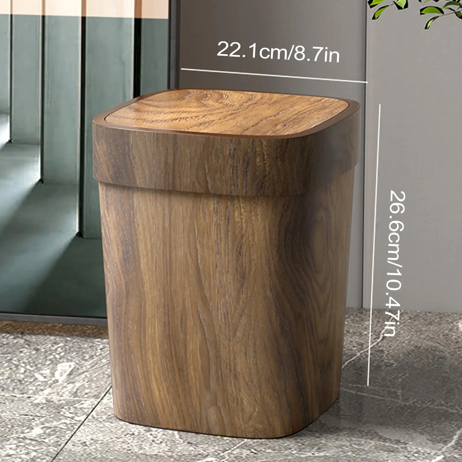 Wooden Trash Can For Bathroom Rectangle Paper Waste Bin 12L Odor-Proof Trash Can With Swing Lid For Kitchen Laundry Room Under