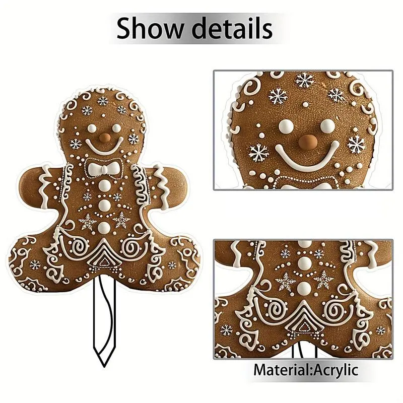 Gingerbread Yard Signs Acrylic 2D Flat Christmas Sign Gingerbread Weatherproof Plug Garden Decoration Seasonal Gingerbread Signs