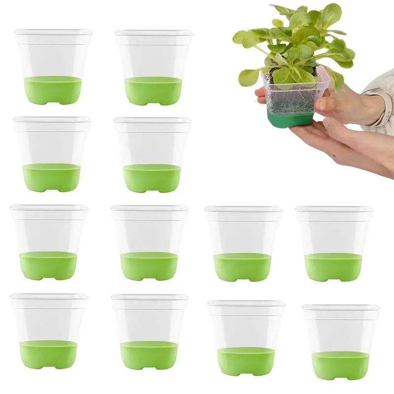 12pcs Clear Nursery Pots Transparent Plastic Planter Seed Starting Pot Flower Plant Contaianter Nursery Starting Tray With Hole