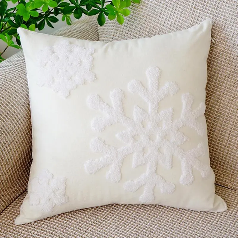 Christmas Embroidered Snowflake Pillowcase 18X18 Inch Decorative Cushion Pillowcase Throw Pillow Embroidery Cover Zipper Closure