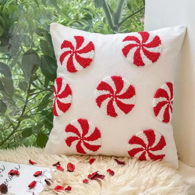 Winter Throw Pillow Covers Peppermint Candy Cushion Covers 45x45cm/18x18inch Peppermint Candy Winter Cushion Covers For