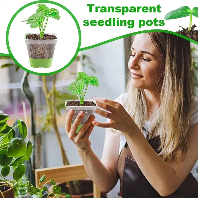 12pcs Clear Nursery Pots Transparent Plastic Planter Seed Starting Pot Flower Plant Contaianter Nursery Starting Tray With Hole