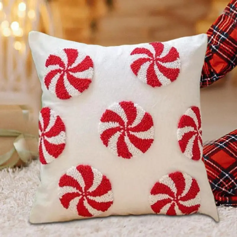 Winter Throw Pillow Covers Peppermint Candy Cushion Covers 45x45cm/18x18inch Peppermint Candy Winter Cushion Covers For