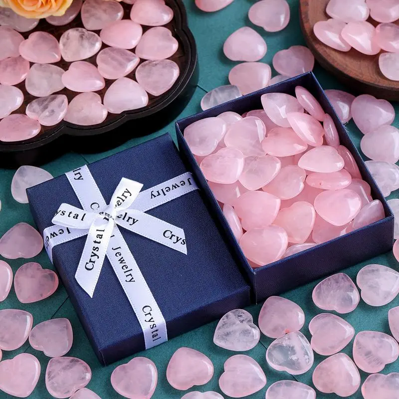 Pink Heart Shaped Stones 30X Love Crystal Stones Set Crystals Heart Stone Natural Crystals Stone Heart Shaped Rocks for Women