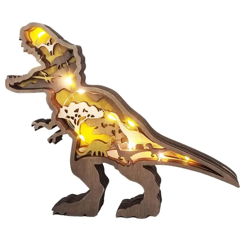 Wooden Dinosaur Ornaments Dinosaur Crafts Multi-Layer Dinosaur Cutouts Exquisite Animal Craft Wood Carving Dinosaur Crafts