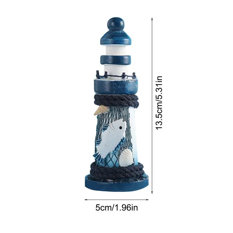 4pcs Wooden exquisite Miniature Lighthouse Model Decorative Boats Ornament Decor Stripe Lighthouse Simulation Model Marine Decor