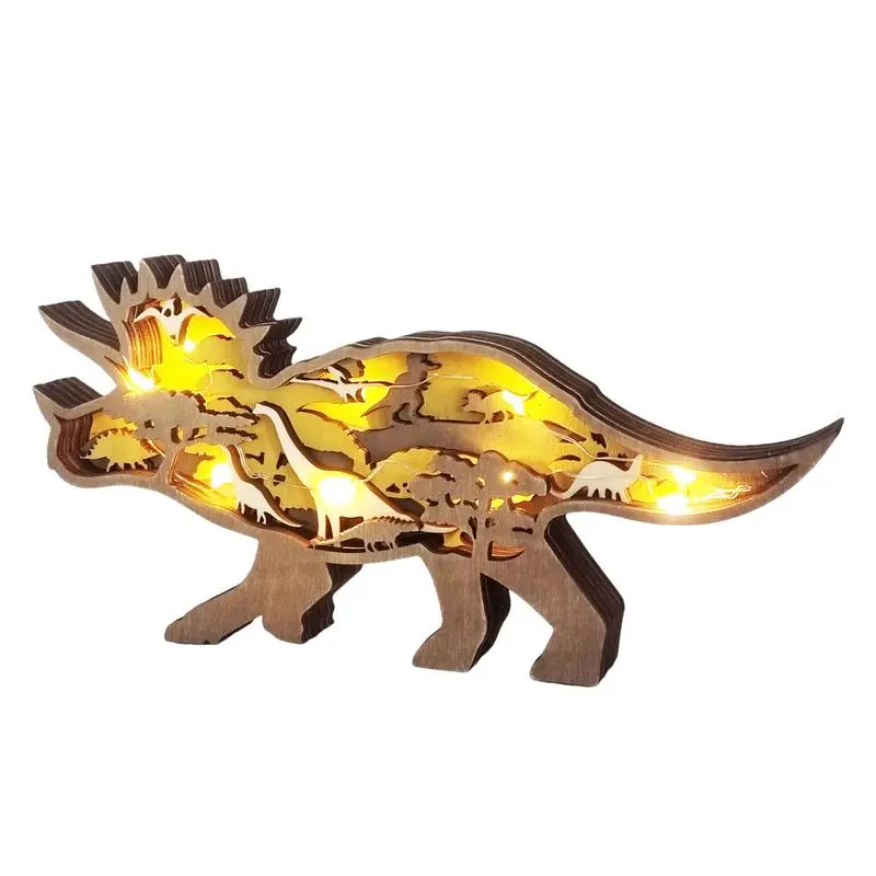 Wooden Dinosaur Ornaments Dinosaur Crafts Multi-Layer Dinosaur Cutouts Exquisite Animal Craft Wood Carving Dinosaur Crafts