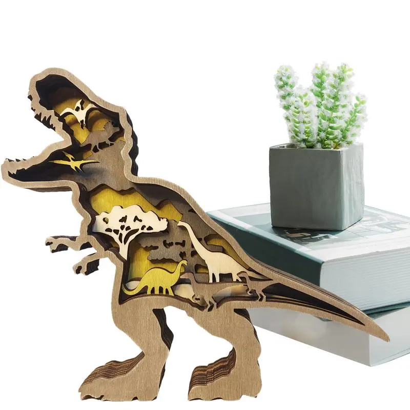 Wooden Dinosaur Ornaments Dinosaur Crafts Multi-Layer Dinosaur Cutouts Exquisite Animal Craft Wood Carving Dinosaur Crafts