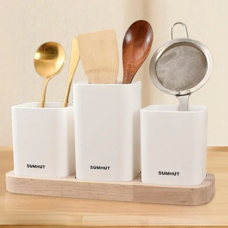 Kitchen Utensil Holder For Countertop Kitchen Utensil Holder With Wood Base Utensil Holder Comfortable Grip For Kitchen Bathroom