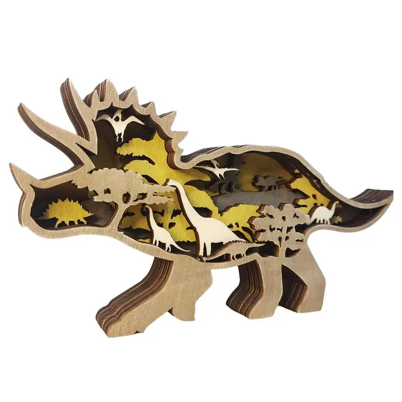 Wooden Dinosaur Ornaments Dinosaur Crafts Multi-Layer Dinosaur Cutouts Exquisite Animal Craft Wood Carving Dinosaur Crafts