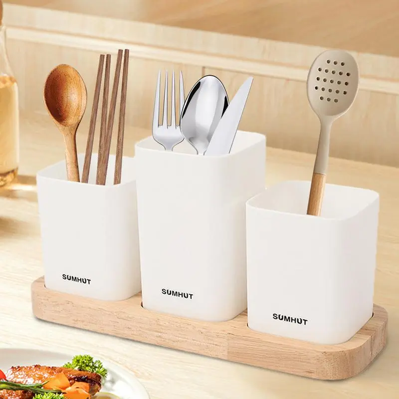 Kitchen Utensil Holder For Countertop Kitchen Utensil Holder With Wood Base Utensil Holder Comfortable Grip For Kitchen Bathroom