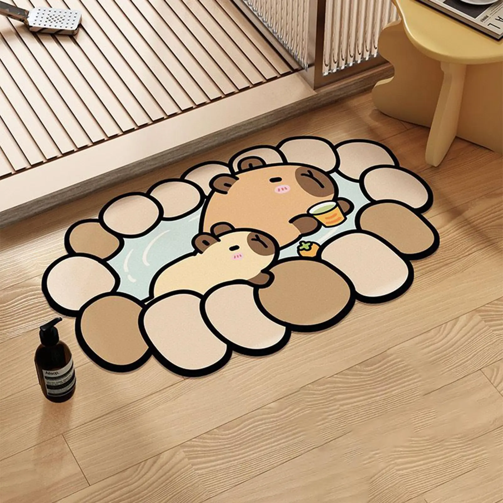 Shower Rug Non Slip Bathroom Mat Capybara Rug Diatom Mud Carpet Quick Dry Bathmat Soft Shower Accessories For Home Kitchen