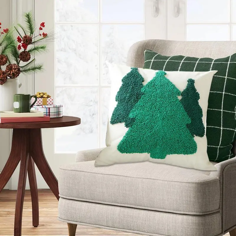 Christmas Cushion Case Soft Cozy Embroideried Pillowcase Cushion Case Christmas Element Design Throw Pillow Cover For Home Decor